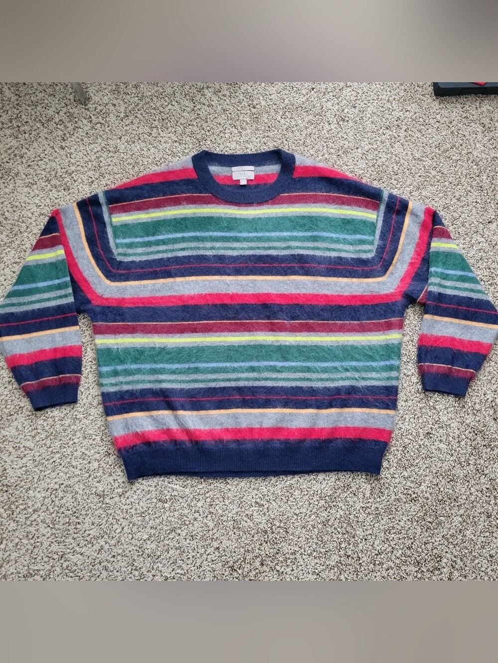 J. Crew Brushed Cashmere Relaxed Crewneck Sweater Vintage Stripe Striped Large - Picture 2 of 8
